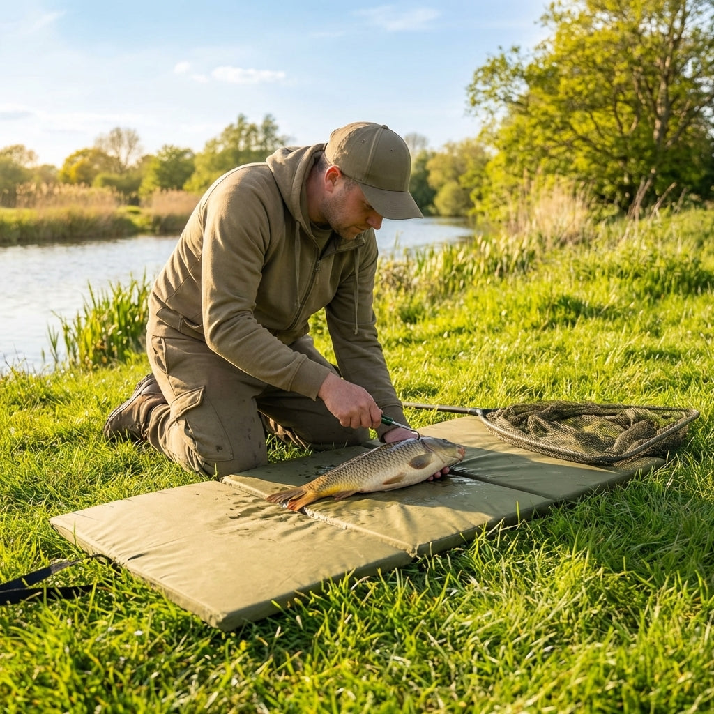 Fishing unhooking mat for small to medium-sized fish