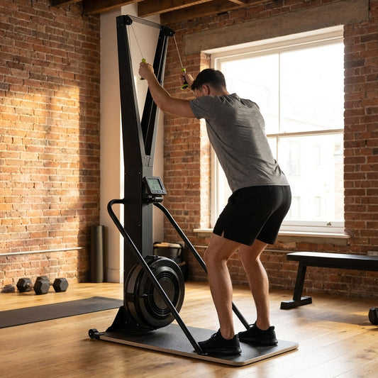 Black ski exercise machine for home and gym workouts