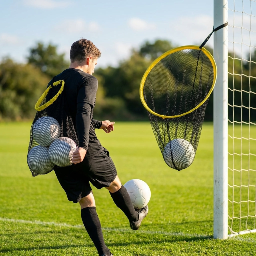 Compact football target net for training, durable polyester mesh