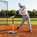 Baseball batting tee with adjustable height and durable rubber base