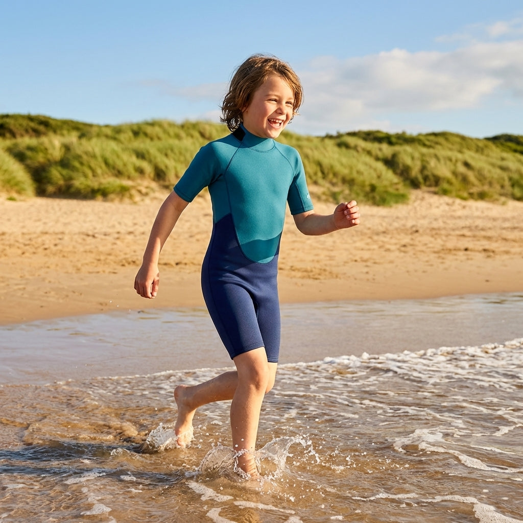 Kids shorty wetsuits in neoprene for water sports