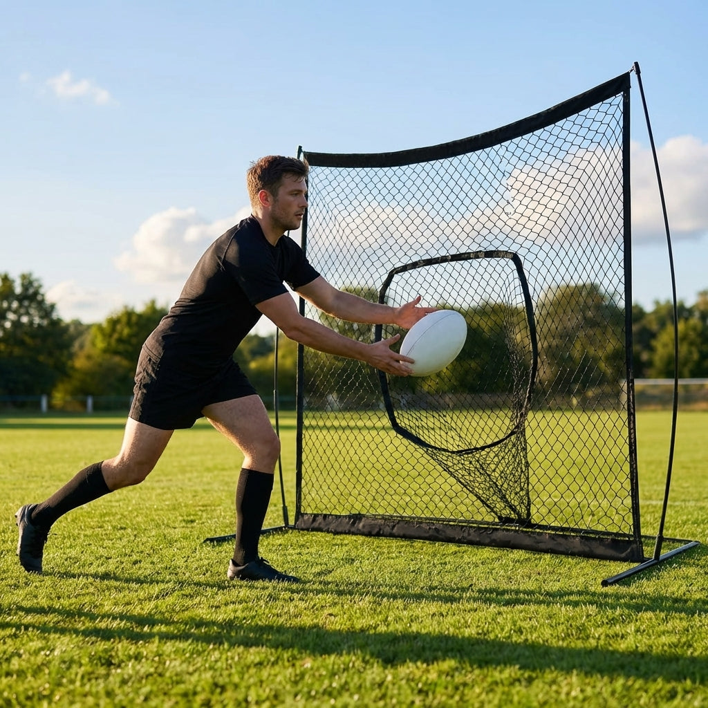 Rugby Passing Net with Yellow Targets and Fiberglass Frame