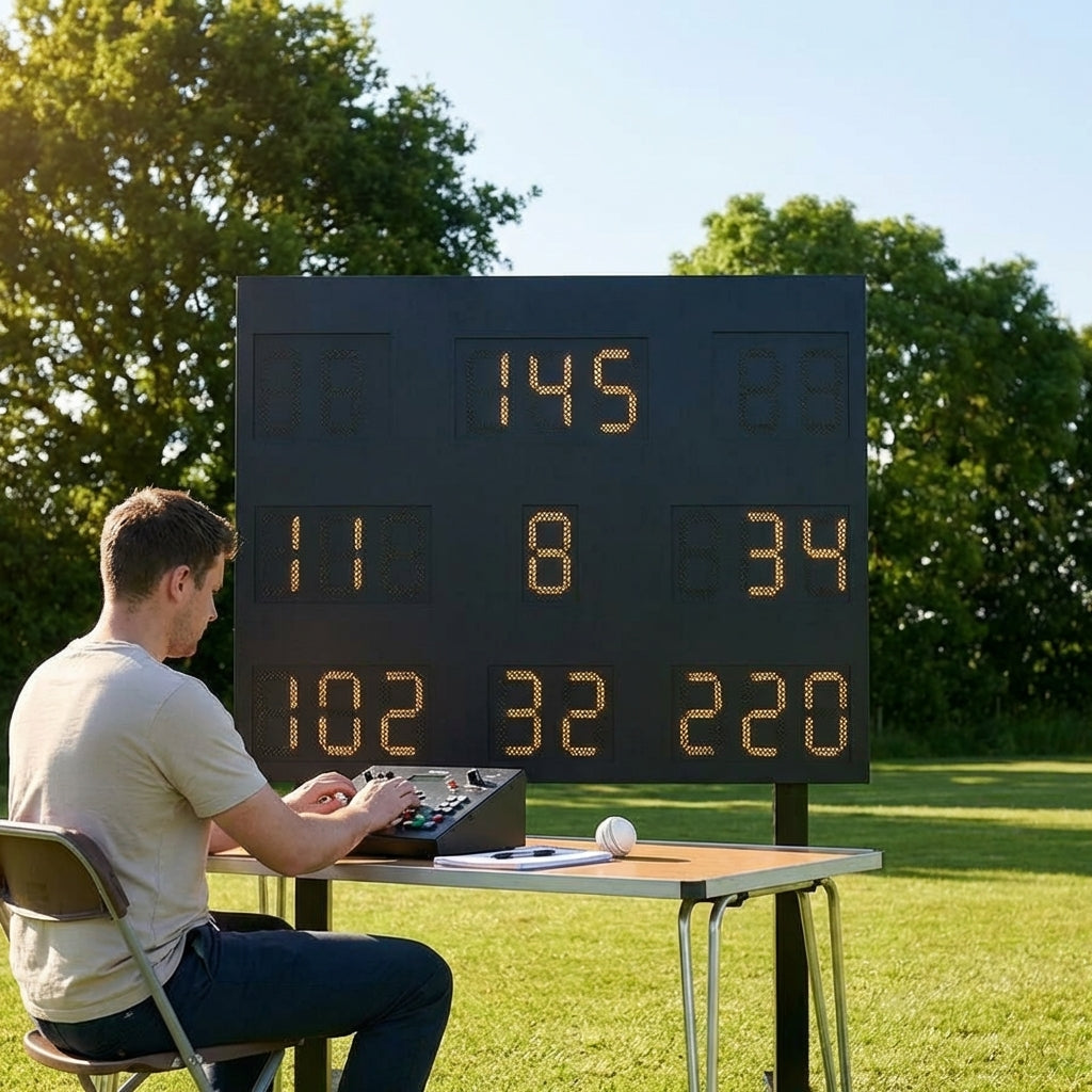 Electronic Cricket Scoreboard in black, perfect for sports venues