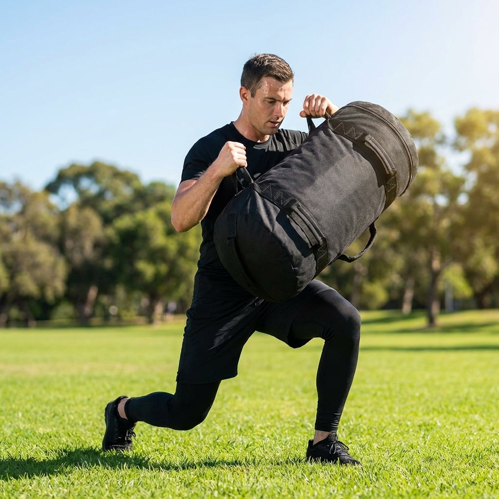 Power Weight Bags in black, available in 5-30kg for gym and home workouts