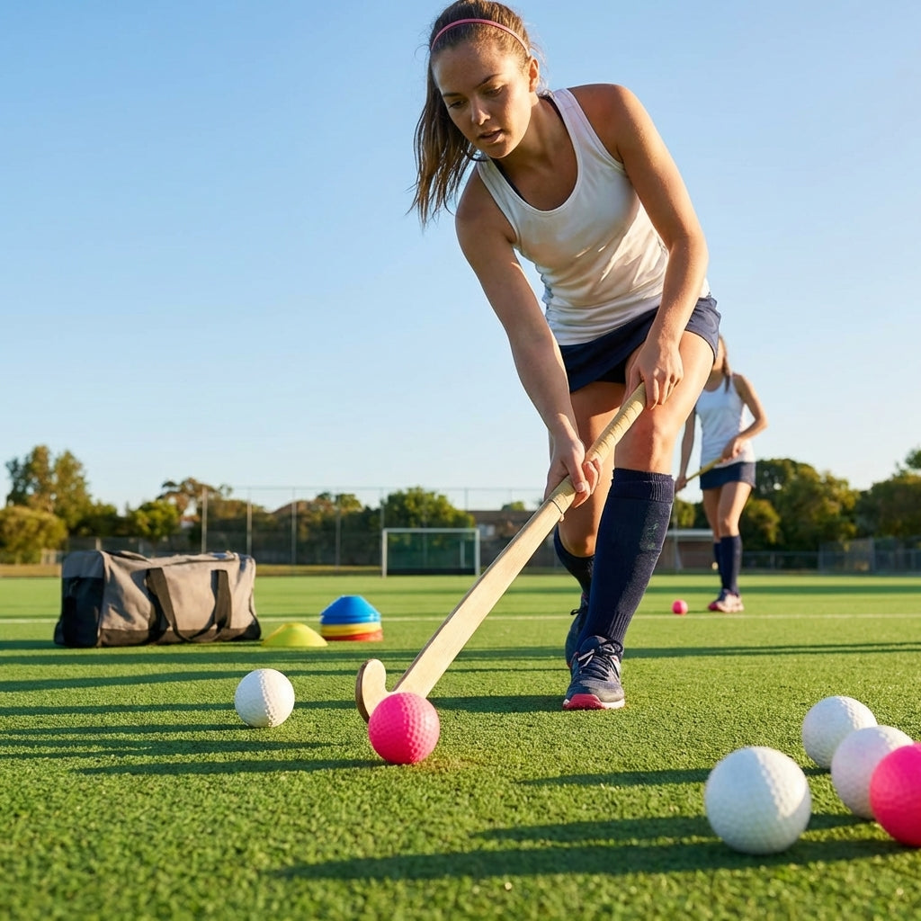 Training Hockey Balls available in white and Fluro pink