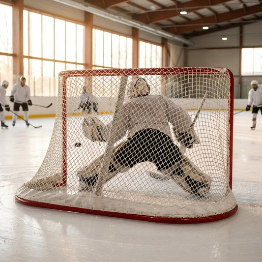 Professional ice hockey goal net with 42mm mesh squares