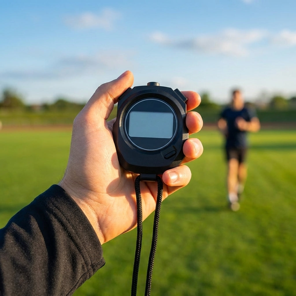 Professional water-resistant stopwatch with triple-row LCD display