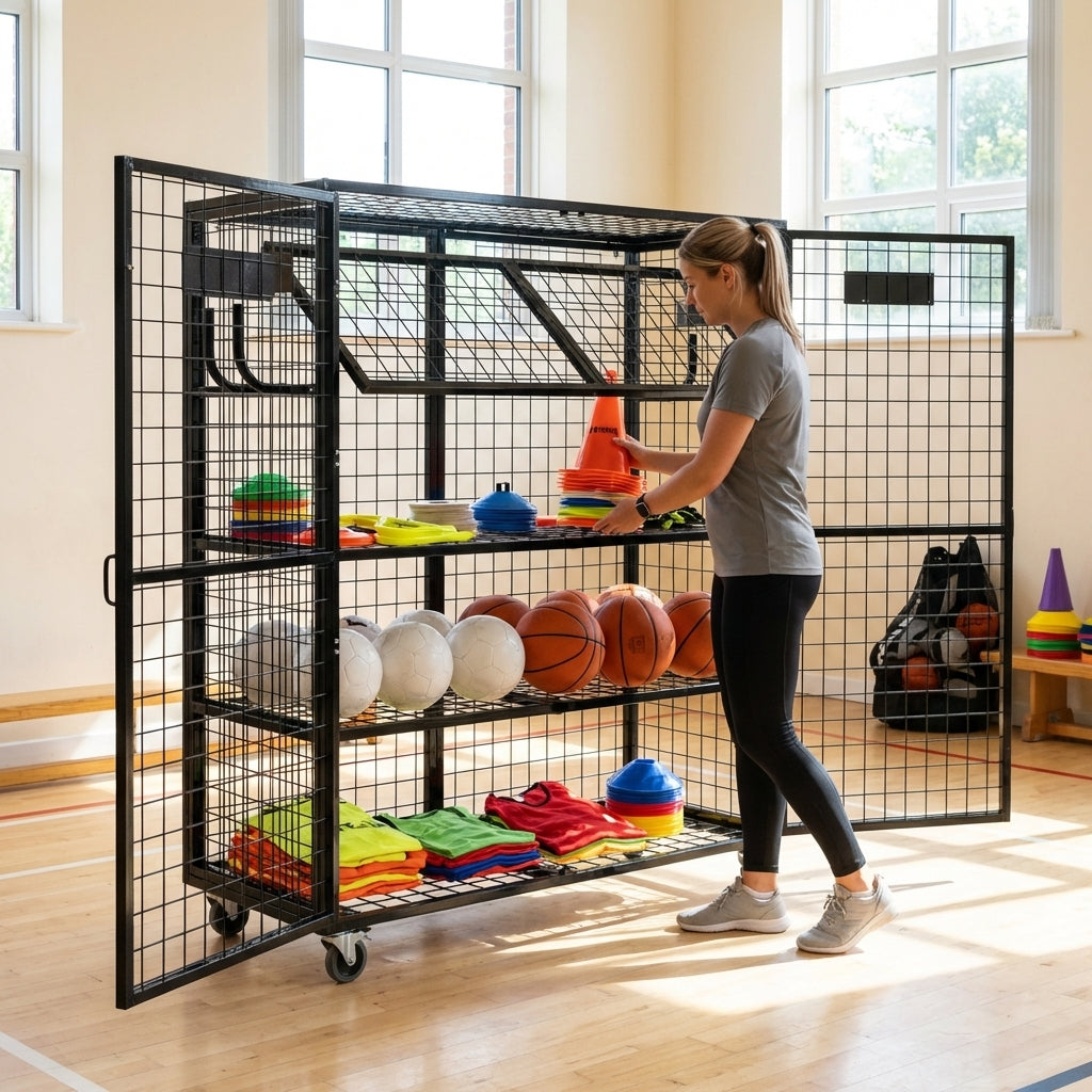 Sports Equipment Storage Cabinet in black steel for schools and clubs