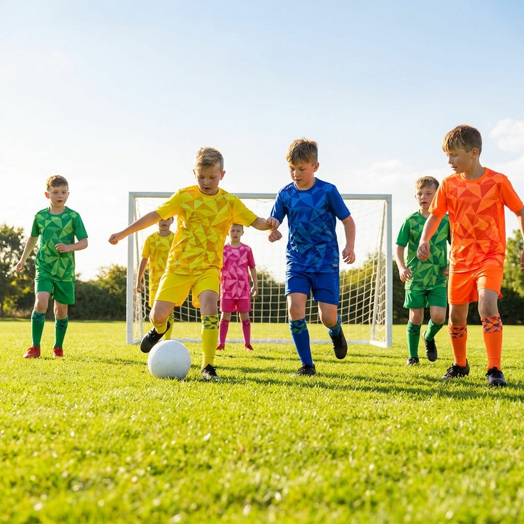 Kids' football kit in multicolour with shirt, shorts, and socks - product detail