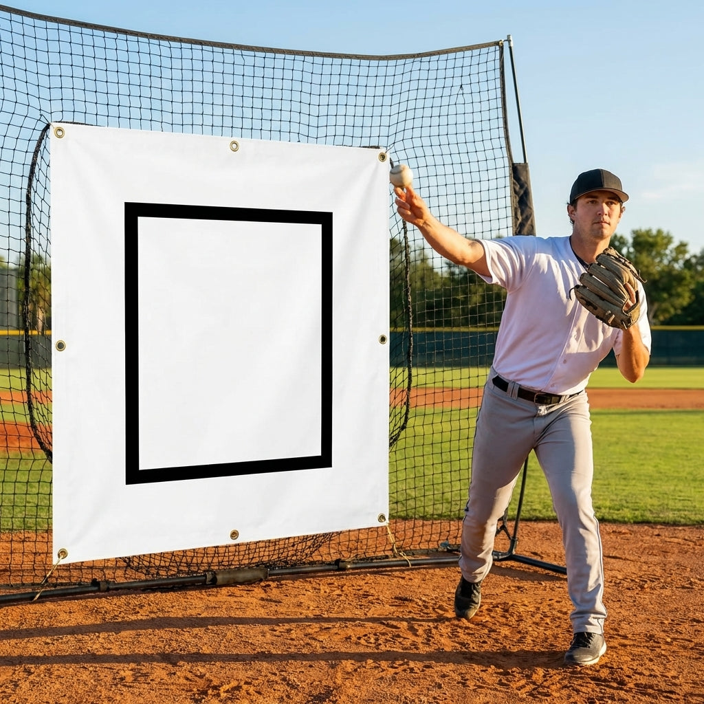 Baseball Vinyl Net Saver with target zone in blue