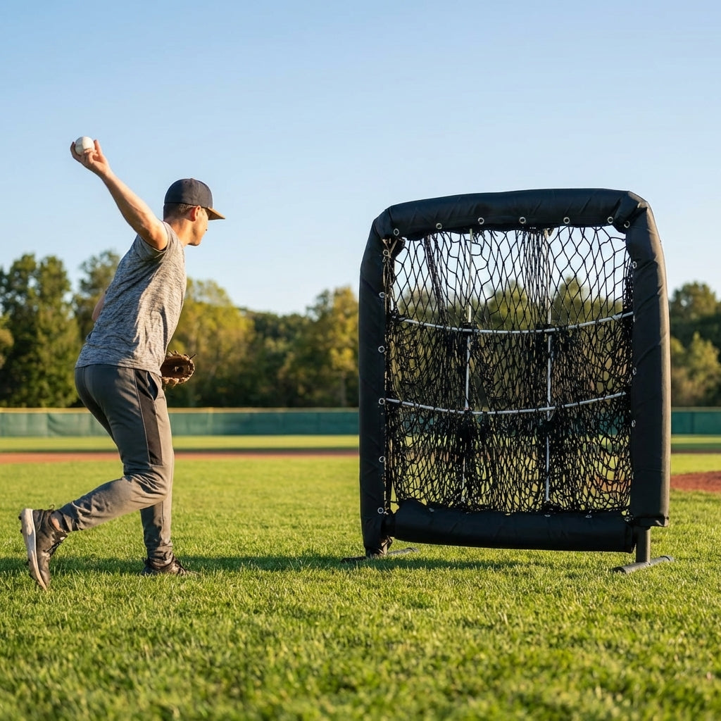 Baseball pitching target with adjustable height for indoor and outdoor use