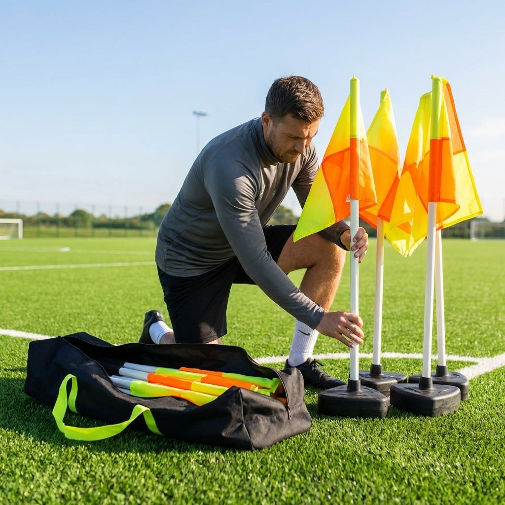 Football Corner Flags Set with Yellow/Orange Flags and Rubber Base - product detail