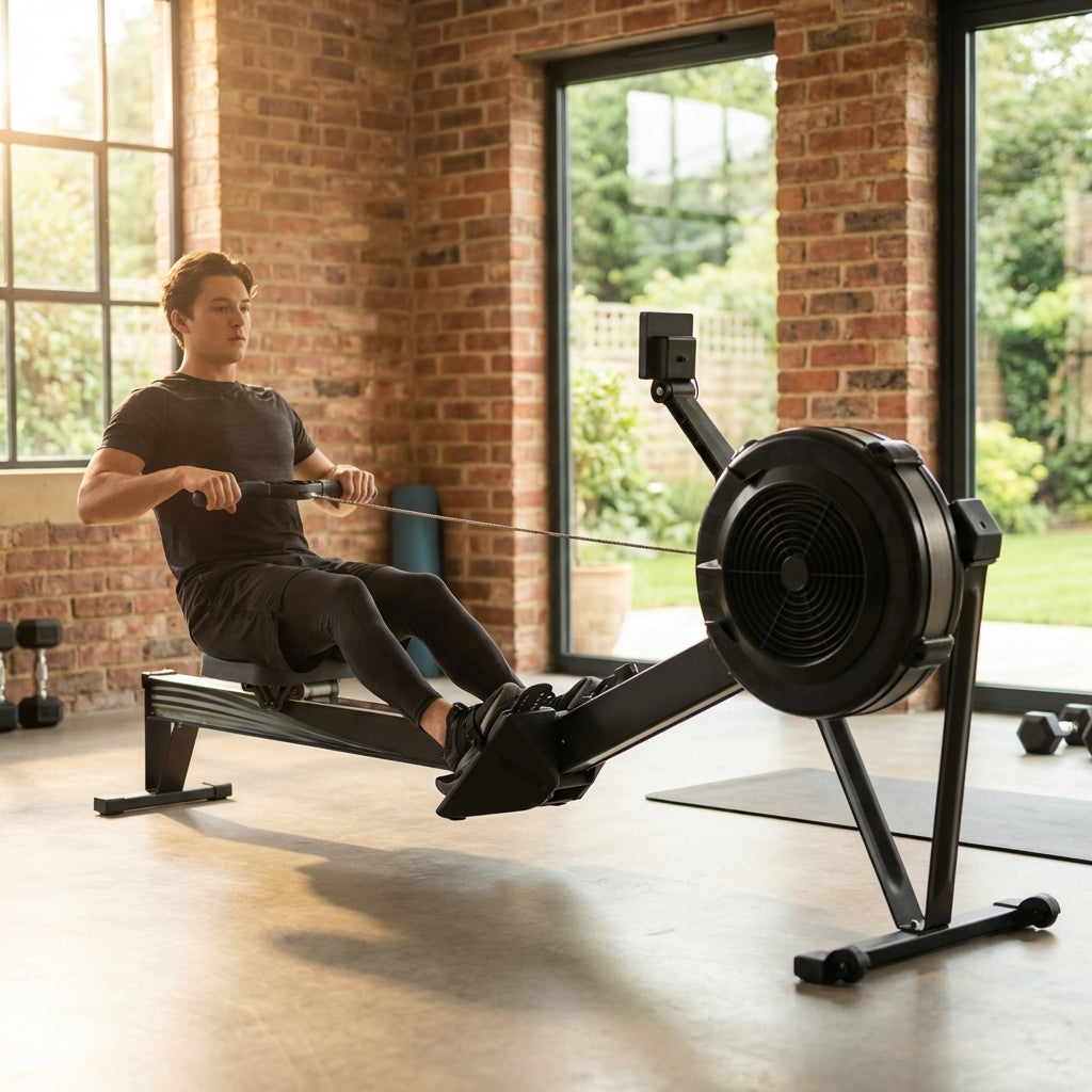 Rowing machine with aluminium frame and digital display