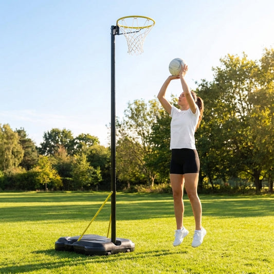 Adjustable netball posts for indoor and outdoor use