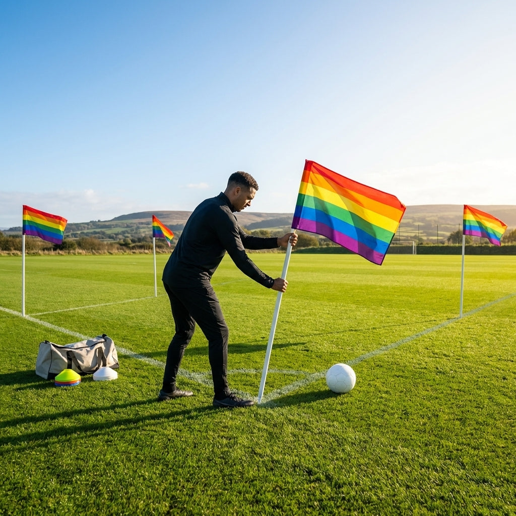 Rainbow corner flags for sports fields made of premium nylon