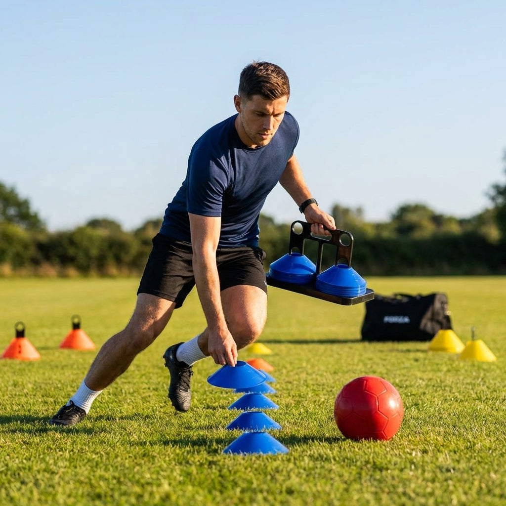 Colourful training marker cones for sports fields