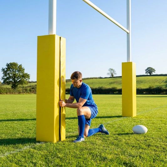 Rugby post protector pads, 6ft tall, heavy-duty PVC