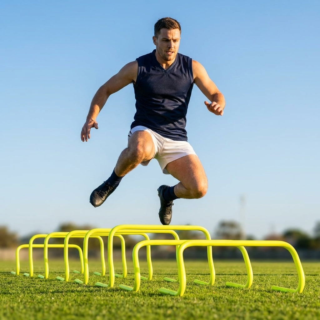 Fluorescent yellow training hurdles for sports and fitness