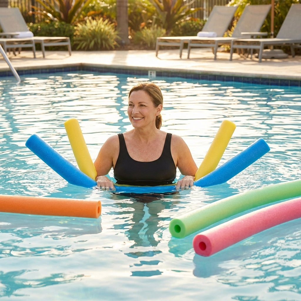 Colourful swimming pool noodles made from durable EVA foam