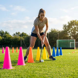 Bright hockey training marker cones in various sizes and colours
