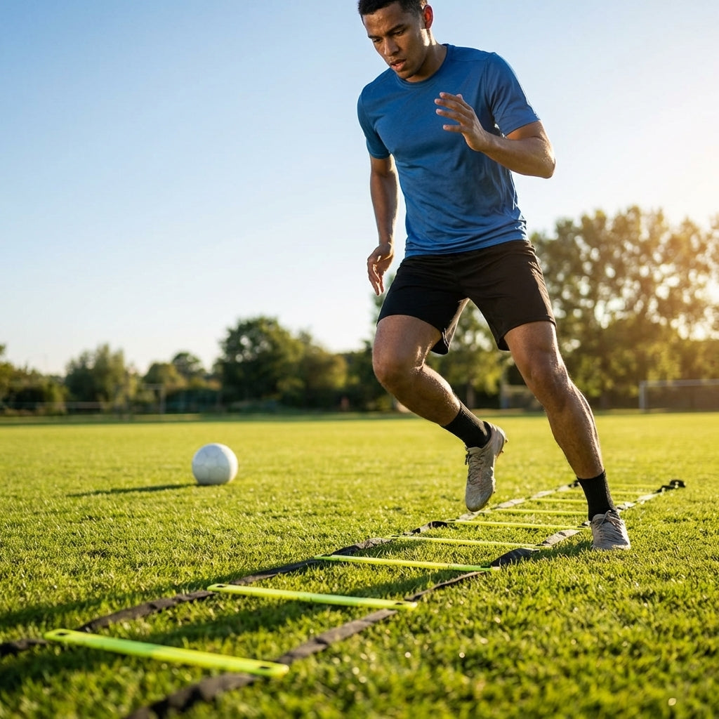 Speed agility ladder with fluorescent yellow rungs for football training