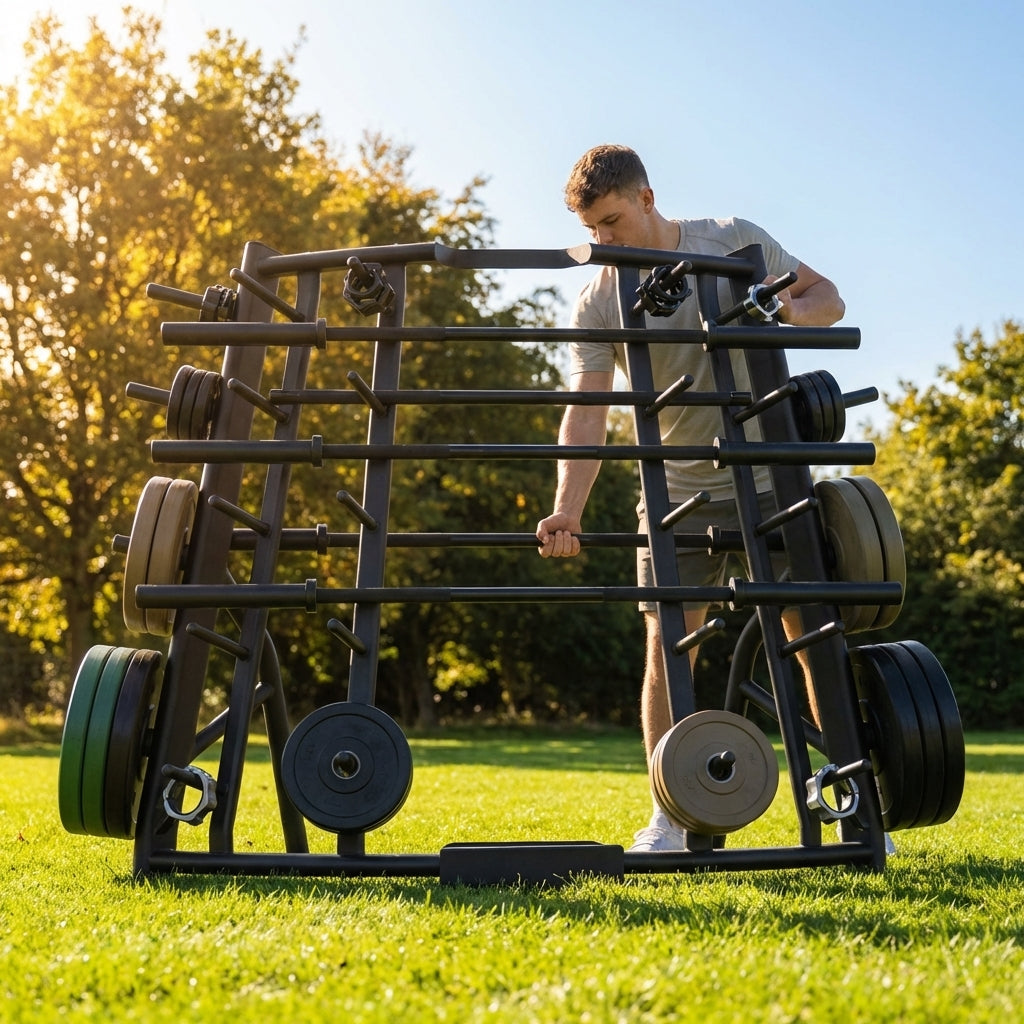 Reinforced steel barbell rack for gym and home use