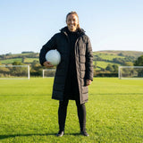 Longline padded coat in black, ideal for outdoor wear