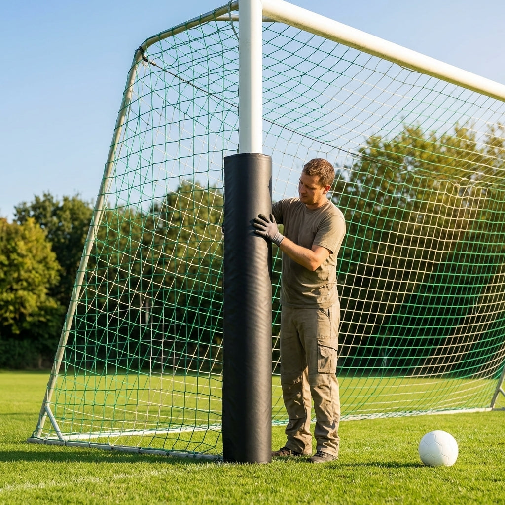 Black and white football net support post pads with PVC cover