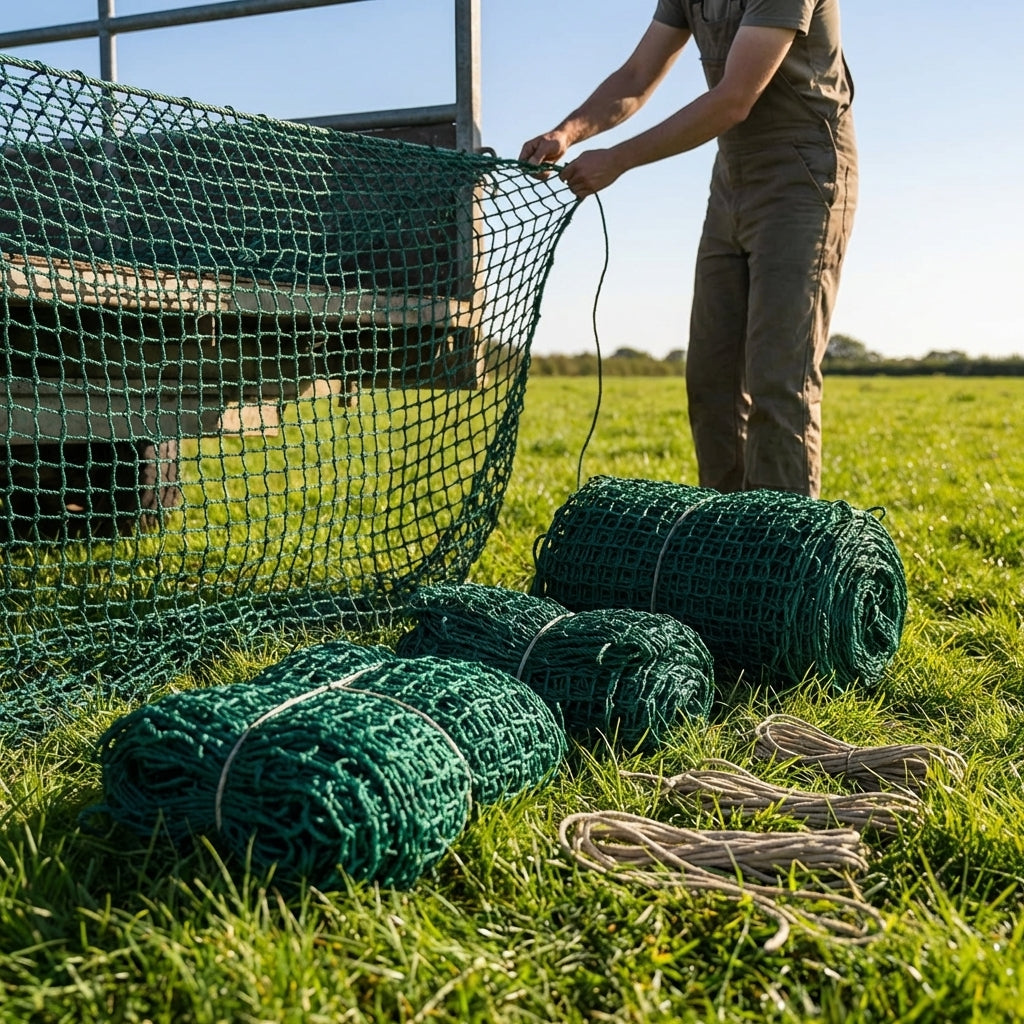 Warehouse rack netting made from green 3mm thick twine - product detail