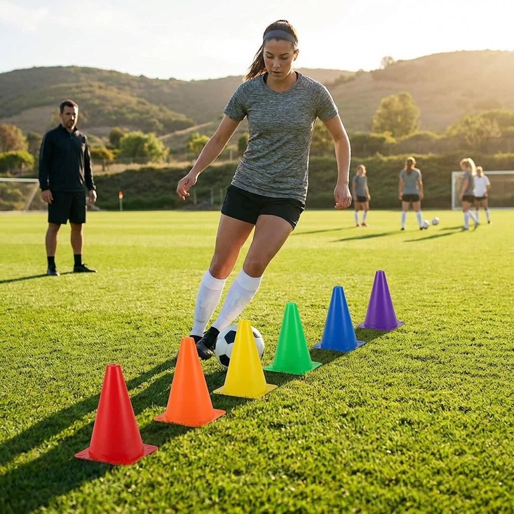 Flexible training cones in assorted colours for sports drills