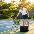 Portable ball caddy for tennis and padel with metal frame and polyester netting