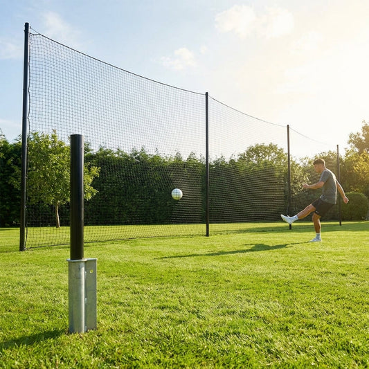 Ball stop netting system with steel poles for sports clubs and gardens