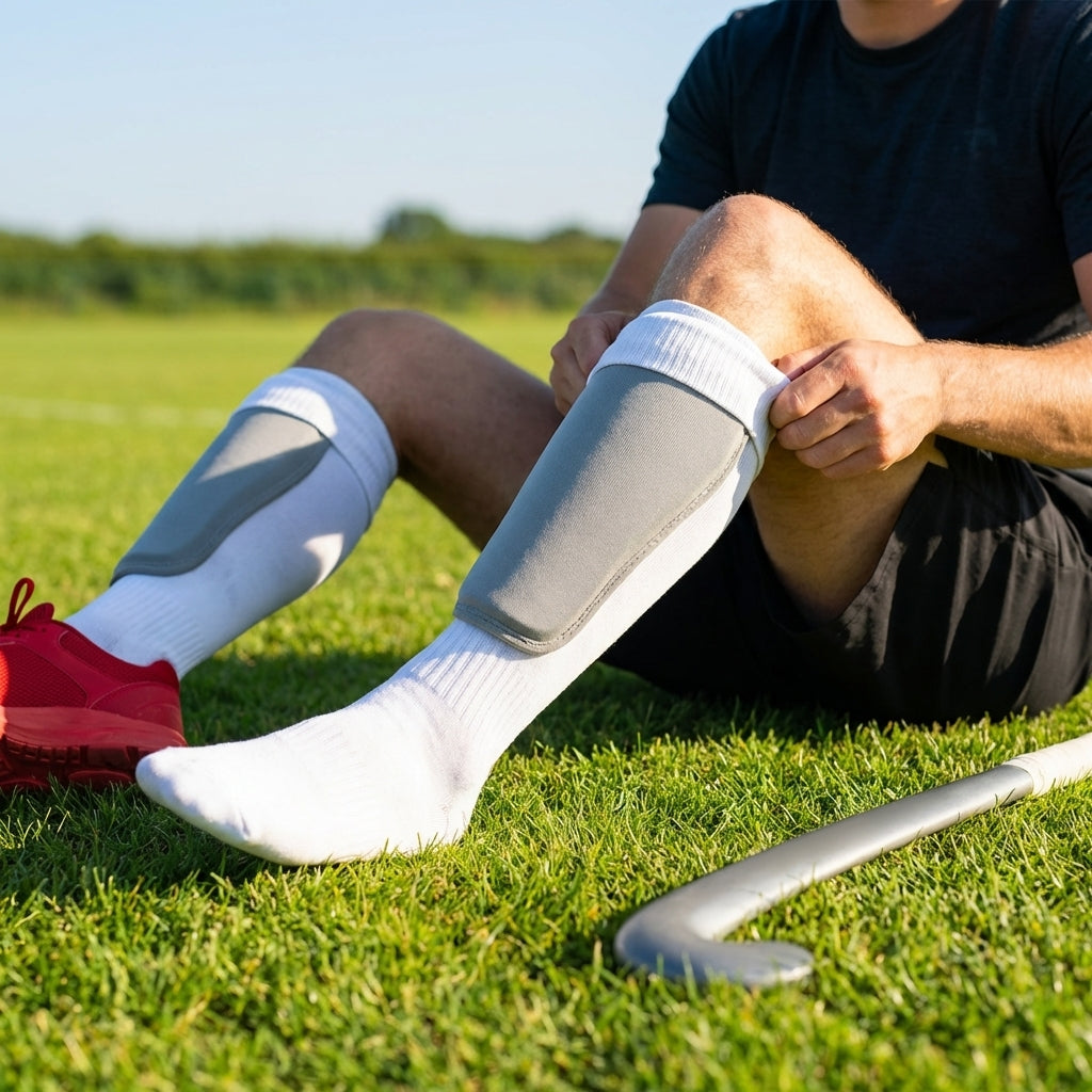 Hockey shin pads in Grey and Pink with reinforced polypropylene shell