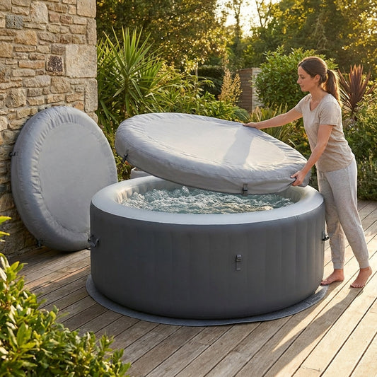 Inflatable hot tub cover made from durable PVC in grey and white - product detail