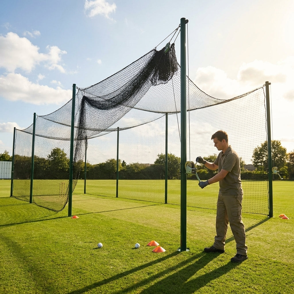 Winch Cricket System with green powder-coated steel for professional clubs