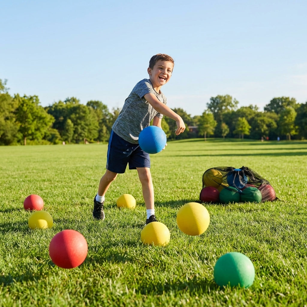 Set of 12 foam dodgeballs in assorted colours for school and club use