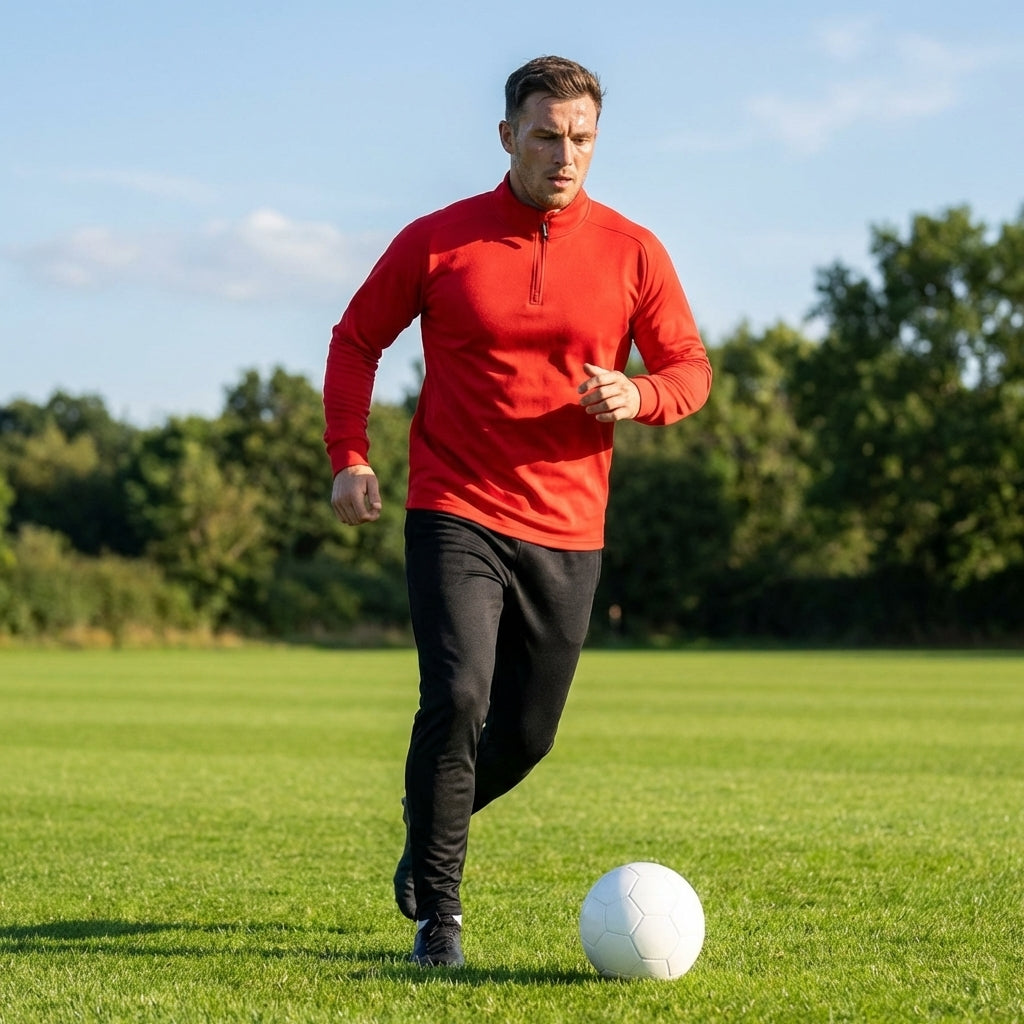Men's quarter zip tracksuit in lightweight polyester for athletic wear