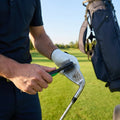 Compact golf club cleaning brush with nylon and metal bristles