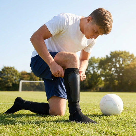 Football shin pads with ankle protectors in black finish