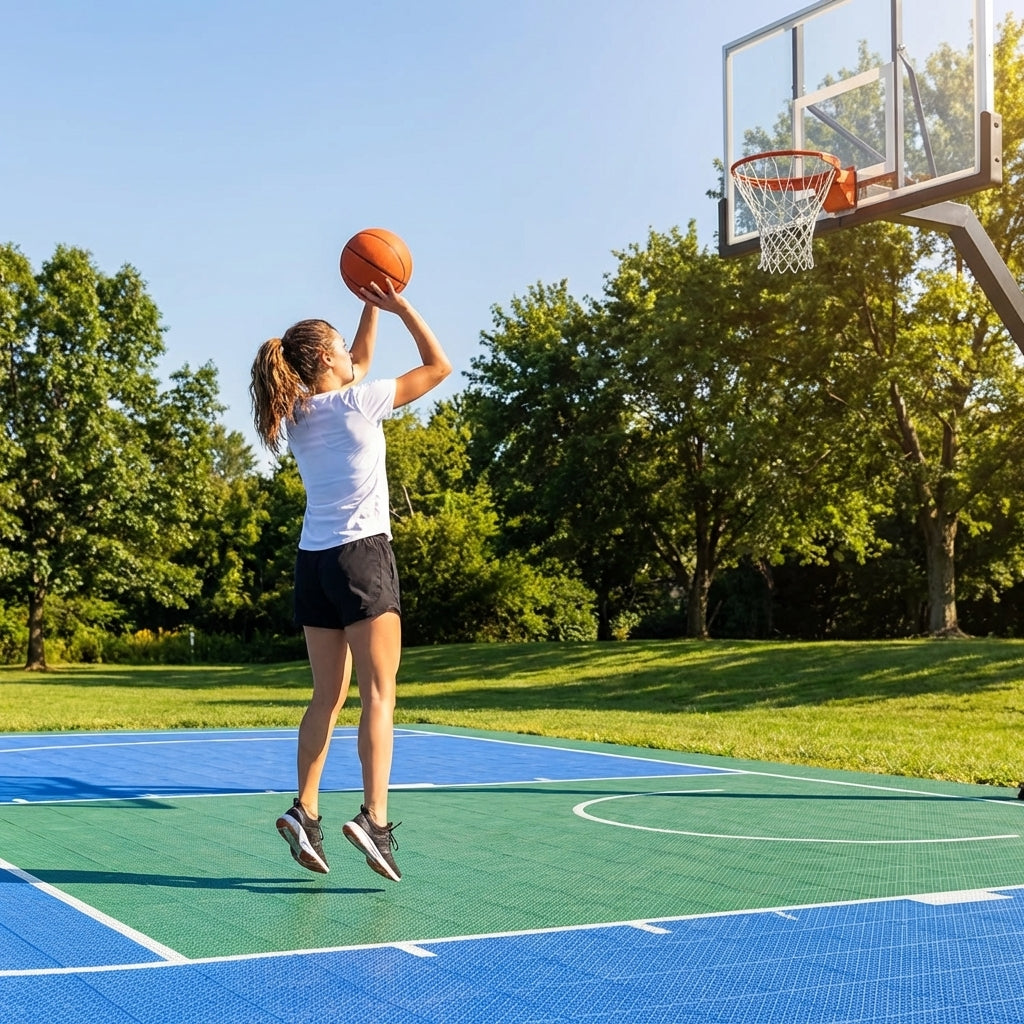 Modular floor tiles for sports courts and playgrounds