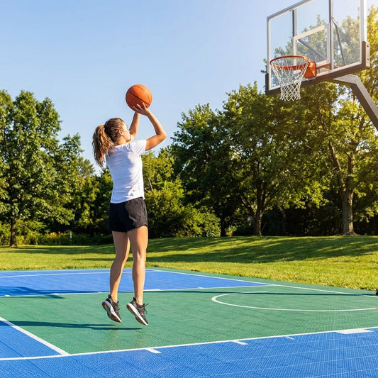 Modular floor tiles for sports courts and playgrounds