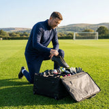 Black boot storage bag for sports teams accommodating 24 pairs