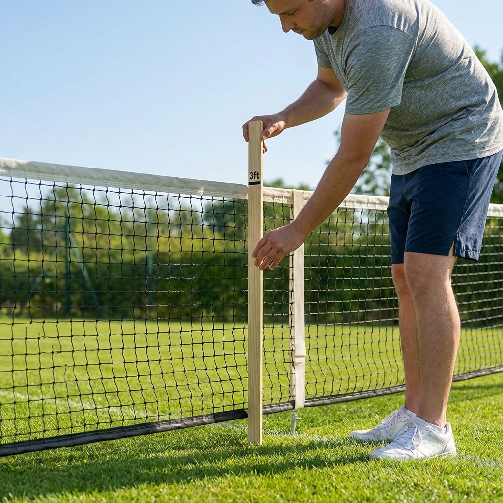 Wooden Tennis Net Measuring Stick ensuring ITF regulation height