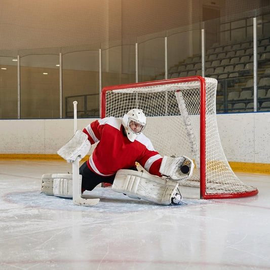 Full-size ice hockey goal with galvanised steel frame and net