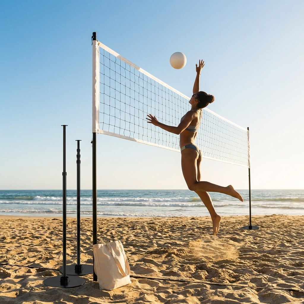 Portable volleyball set with aluminium posts for beach and regulation play