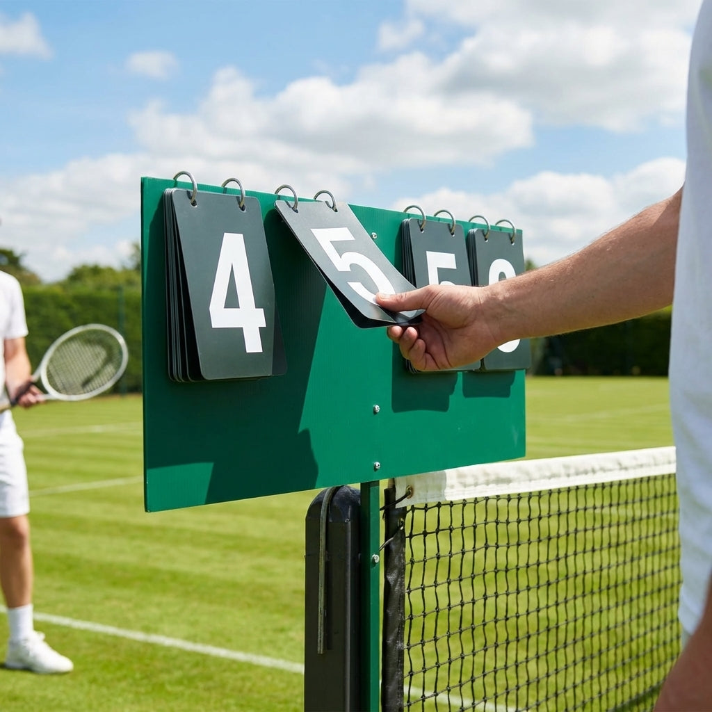 Tennis Post Scoreboard with black and white flip cards, compatible with all tennis posts - product detail