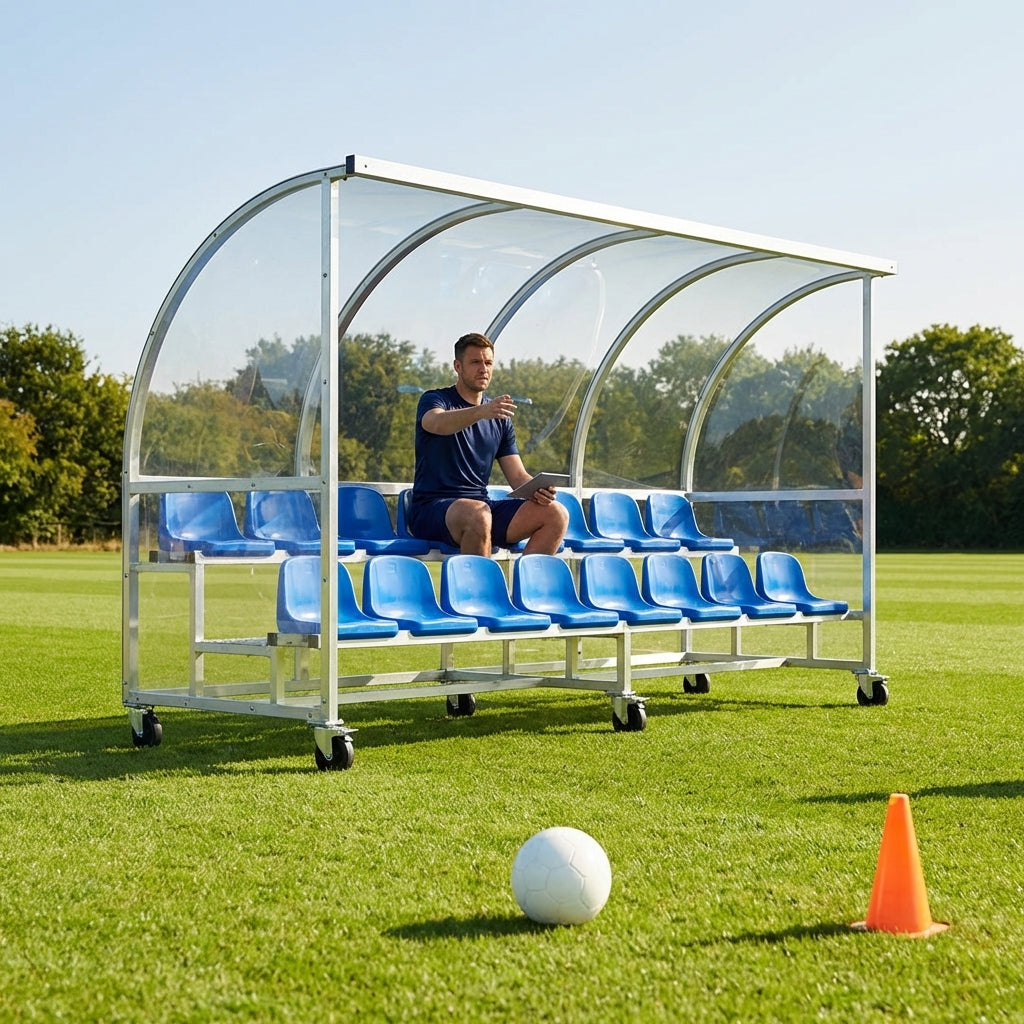 Aluminium sports team shelter with two tiers for sports facilities