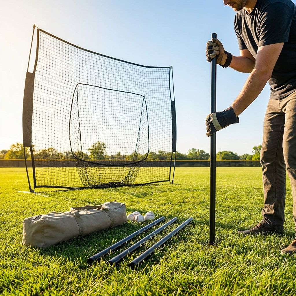 Black steel support poles for baseball batting cages - product detail