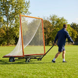 Black steel lacrosse goal trolley for indoor and outdoor use