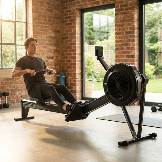 Rowing machine with aluminium frame and digital display